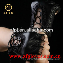 Half finger driving leather gloves with lace for ladies